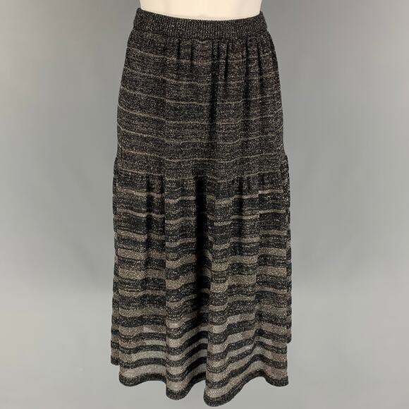 KENZO Size S Black Acrylic Blend Stripe Elastic Waistband Mid-Calf Skirt - Picture 1 of 5